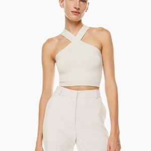NWT Babaton Sculpt Knit Criss Cross Cropped Tank- Matte Pearl
